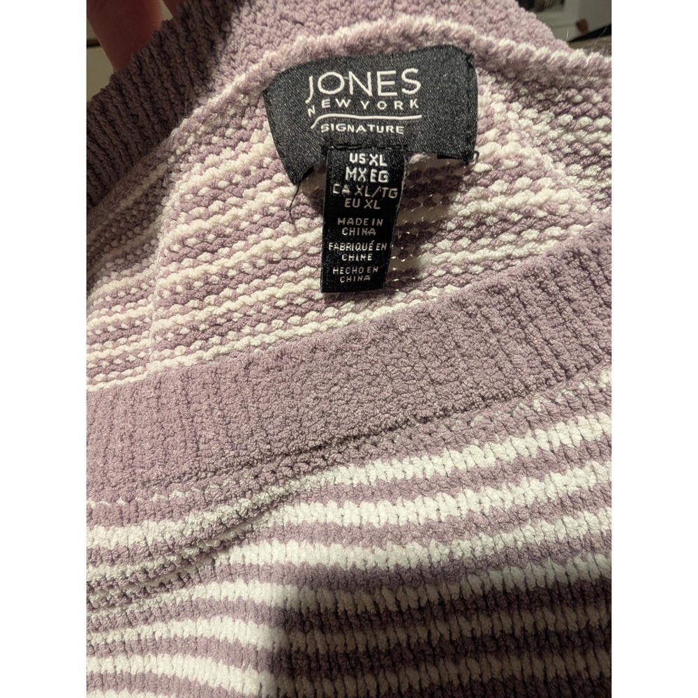Jones New York Signature Mauve Striped Chenille Sweater Womens XL Crew Neck - Picture 2 of 5
